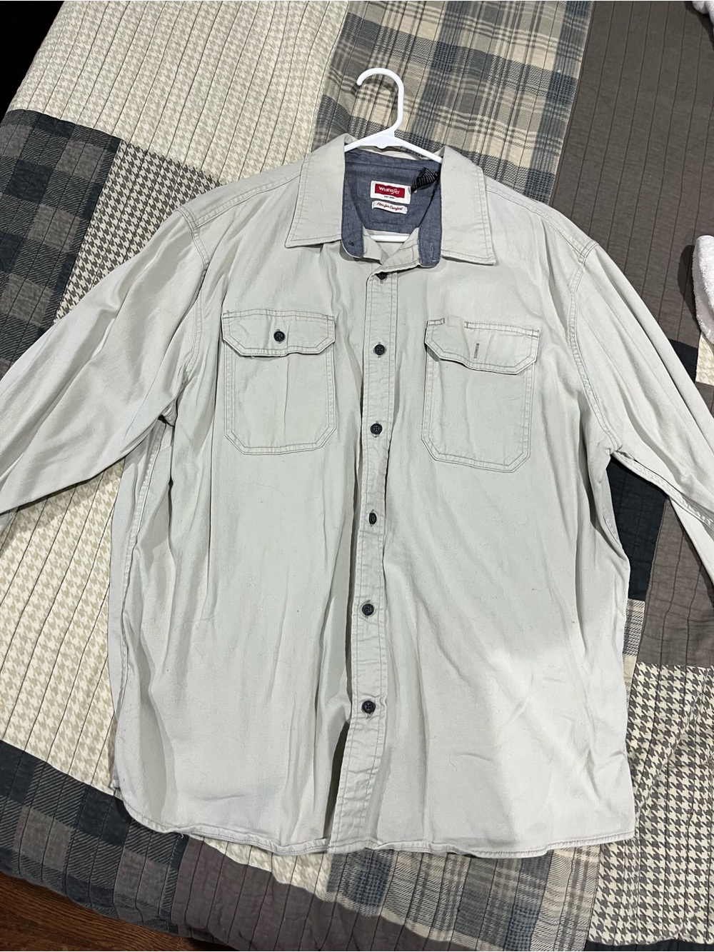 Wrangler Light Gray Men's Button-Front Shirt Jacket